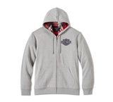 HARLEY DAVIDSON Felpa con cappuccio e cerniera Bar & Shield foderata in tartan - Grey Heather REF.96009-25VM