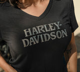 HARLEY DAVIDSON Maglia a V Willie G Skull Bling da donna - Harley Black REF.96333-26VW