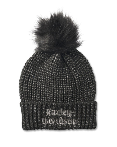 Harley-Davidson® Hat Women's Old English Pom Beanie-Harley Black Ref.97679-25VW