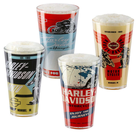 Harley-Davidson® Set of graphics for vintage poster of four pint glasses