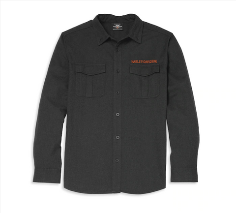 HARLEY-DAVIDSON CAMICIA IN TINTA UNICTA CON LOGO RICAMANTO SHIRT-WOVEN,HEATHER GREY REF.96159-22VM