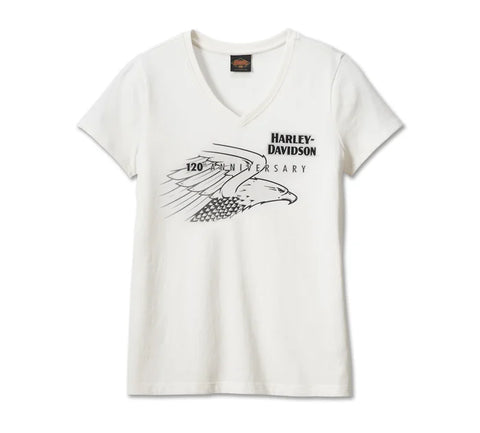 Harley Davidson T -Shirt mit "V" Neck "United 120 -jähriges Jubiläum für Frauen - Cloud Dancer Ref. 96698-23VW