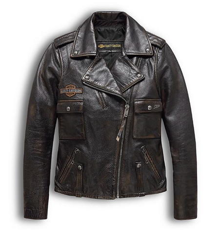 Harley-Davidson® Giacca da motociclista in pelle invecchiata  da donna | Grafica con logo aquila - 98076-19VW